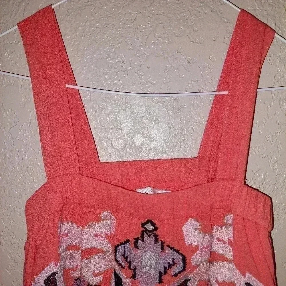 HAZEL Coral maxi dress with embroidered design.  Size Medium - Picture 5 of 8